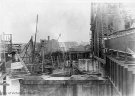 Johnson Street Bridge under construction, rest pier - railway side