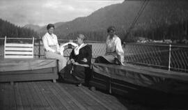 Ethel Bruce (?), Mrs. Richardson, and Alma Russell (?) on boat