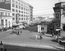 Looking east on Yates Street from Douglas Street.  Army recruiting Headquarters in the right foreground