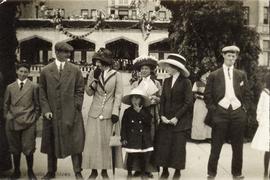 Group in front of the Empress Hotel for Coronation Day celebrations, Bill Rochfort, right