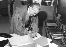 U Vic ceremonies conferring honorary degrees on W.A.C. Bennett and George R. Pearkes