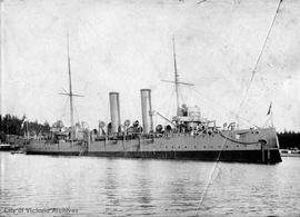 HMCS Rainbow, one of the first two naval ships owned by Canada.  Arrived Esquimalt harbour on Nov 7, 1910