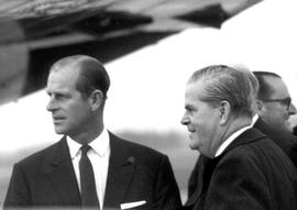 Departure at Pat Bay Airport : HRH Prince Philip, W.A.C. Bennett, Laurie Wallace