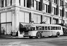 Trolley bus on a trial run on Douglas Street