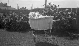 McDonald baby (?) in bassinet outdoors