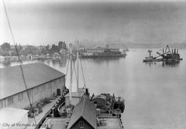 Dredgers, a platform drill and the tug S.S. "Point Ellice" deepening the harbour