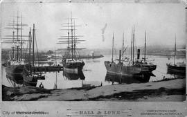 Ship moored to rings along Wharf Street