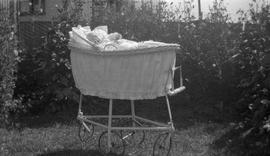 McDonald baby (?) in bassinet outdoors