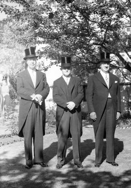 Reeves Taylor of Oak Bay, Reeve Lambrick of Saanich, Reeve Lockley of Esquimalt at 28 Douglas Street after meeting the King and Queen