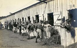 2nd Canadian Mounted Rifles at Willows Camp, cleaning out horse stalls