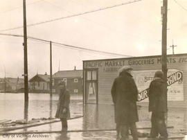 S.E. corner of Belmont Street and Haultain Street during the January flood