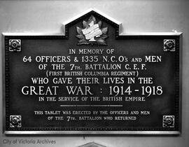 7th Battalion tablet for Parliament Building