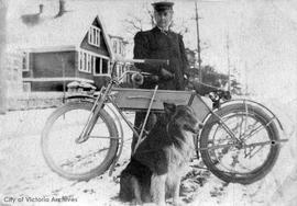 Janet Christie with son Neil's first motorbike outside 1441 Gladstone Avenue