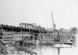 Johnson Street Bridge under construction, form work, West abutment