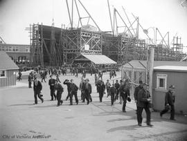 Shipyard workers leaving work