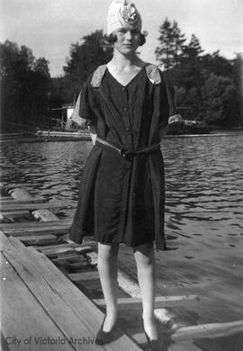 Mary Rattenbury standing on a dock