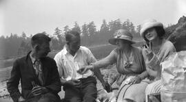 Bobby Pollock, Eric [Burton], Mrs. Burton, and myself [Mary Rattenbury] having lunch going to Salt Spring Island